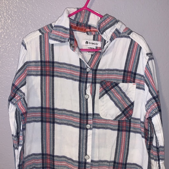 Tractr western white plaid long sleeve button down shirt - Picture 2 of 4